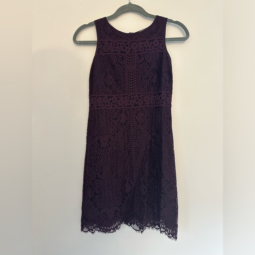 Loft 00 Petite Eggplant Lace Dress